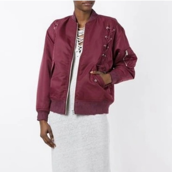 IRO Jean Ilisa Lace Up Bomber Jacket In Distressed Plum Size 40/Large - Picture 5 of 10